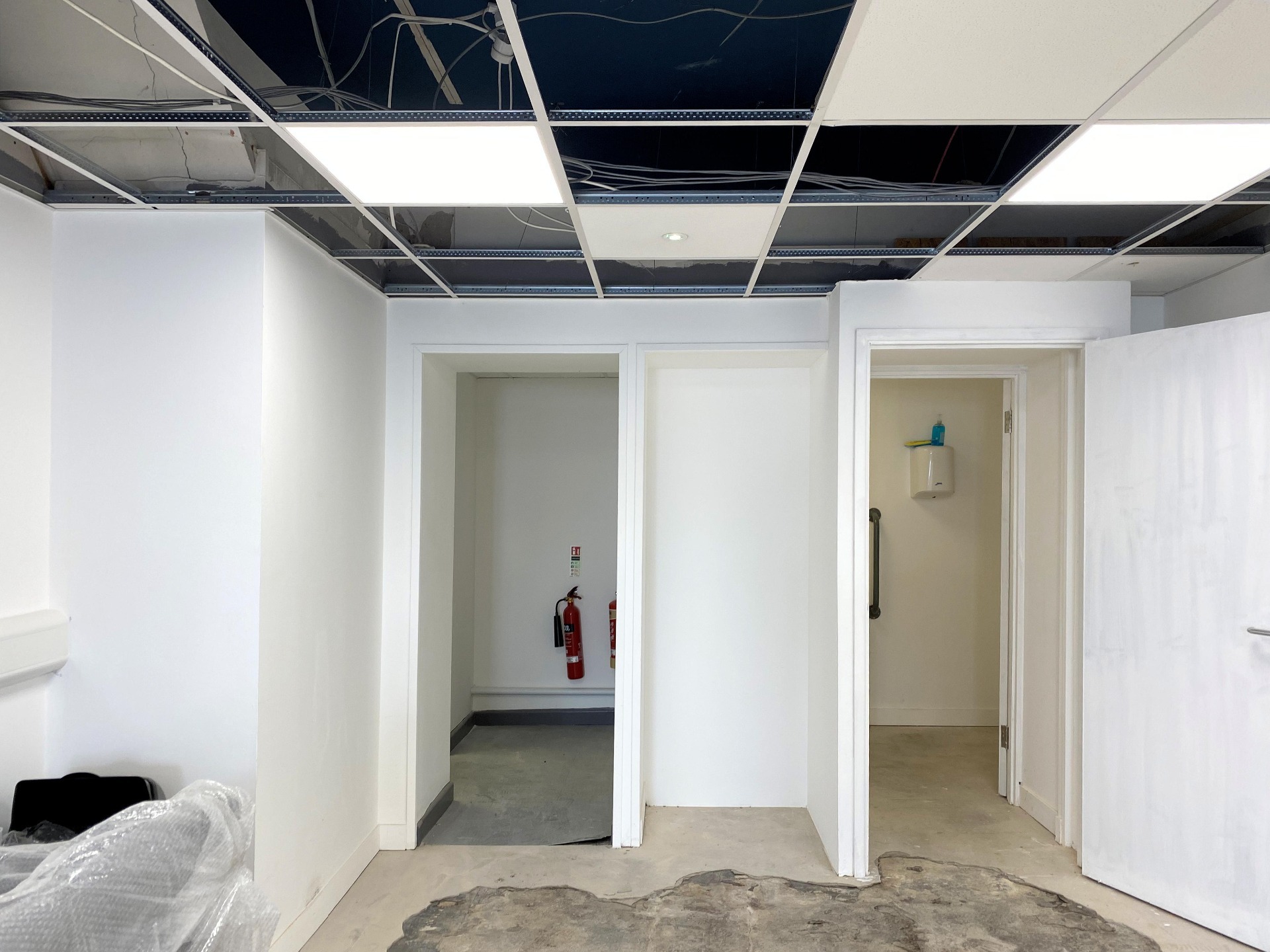 Shop Refurbishment, New ceiling grid and floor preparation, Barnstaple North Devon