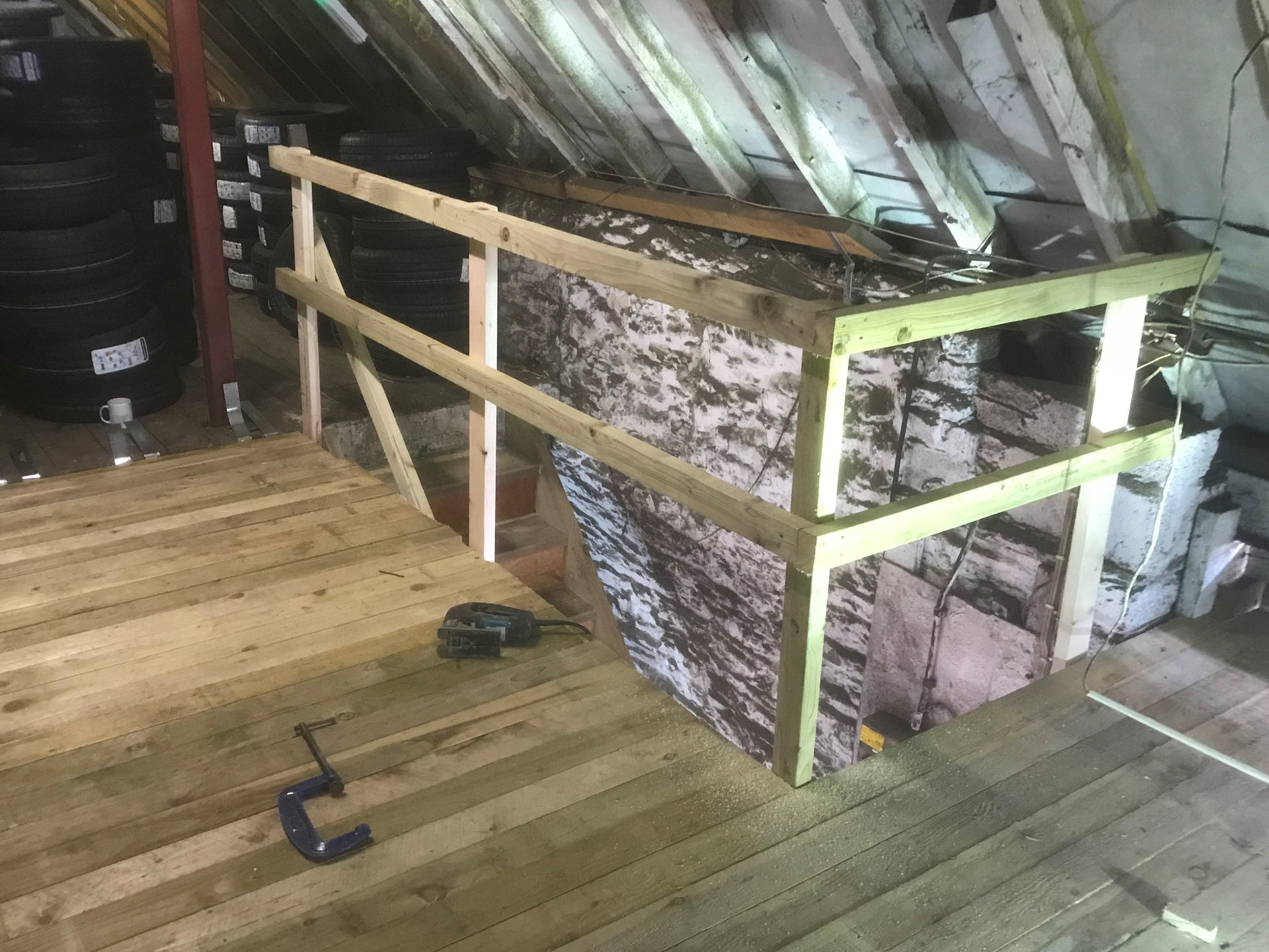Mezzanine floor stair rails complete