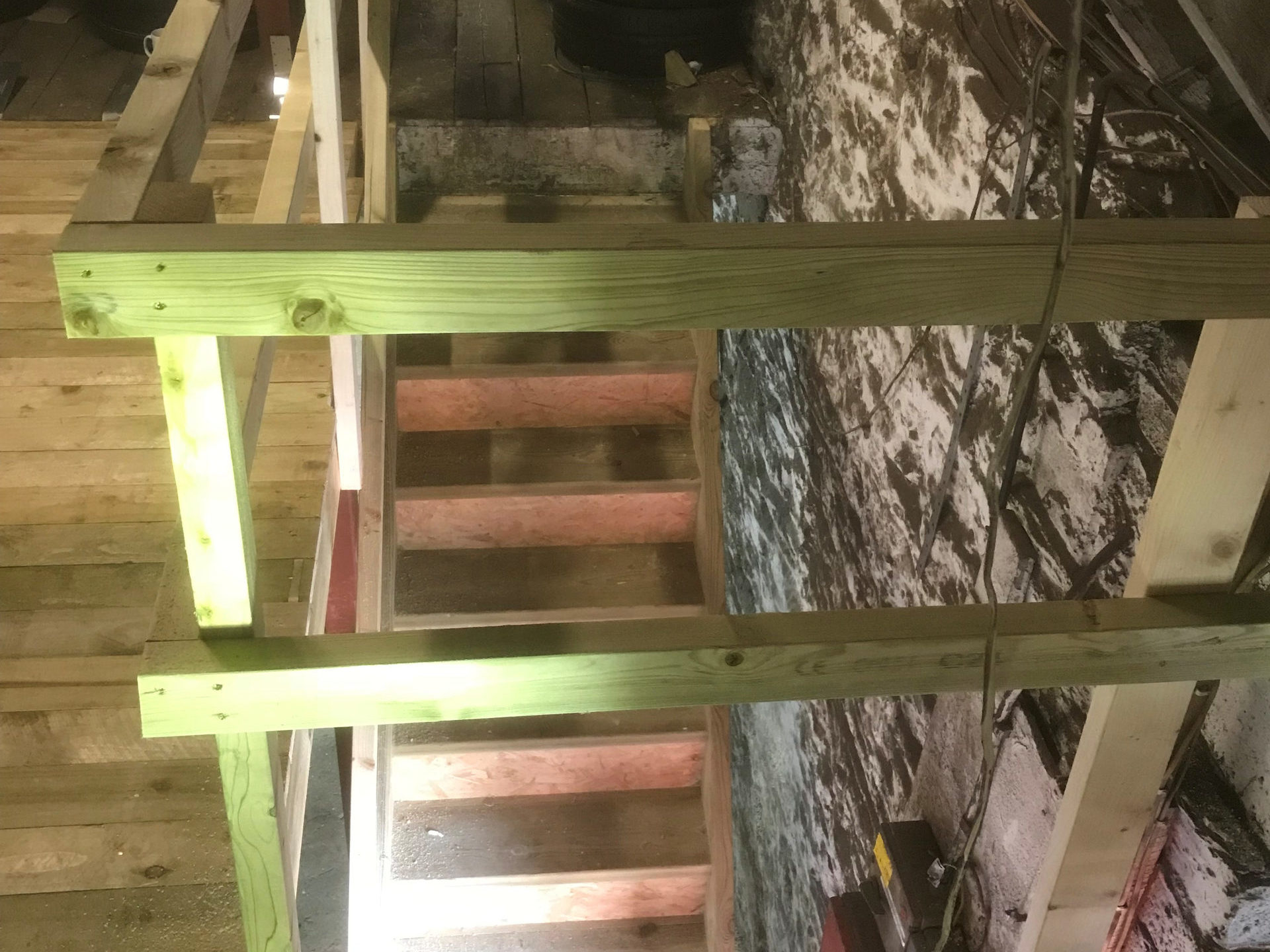 Mezzanine floor stairs being constructed