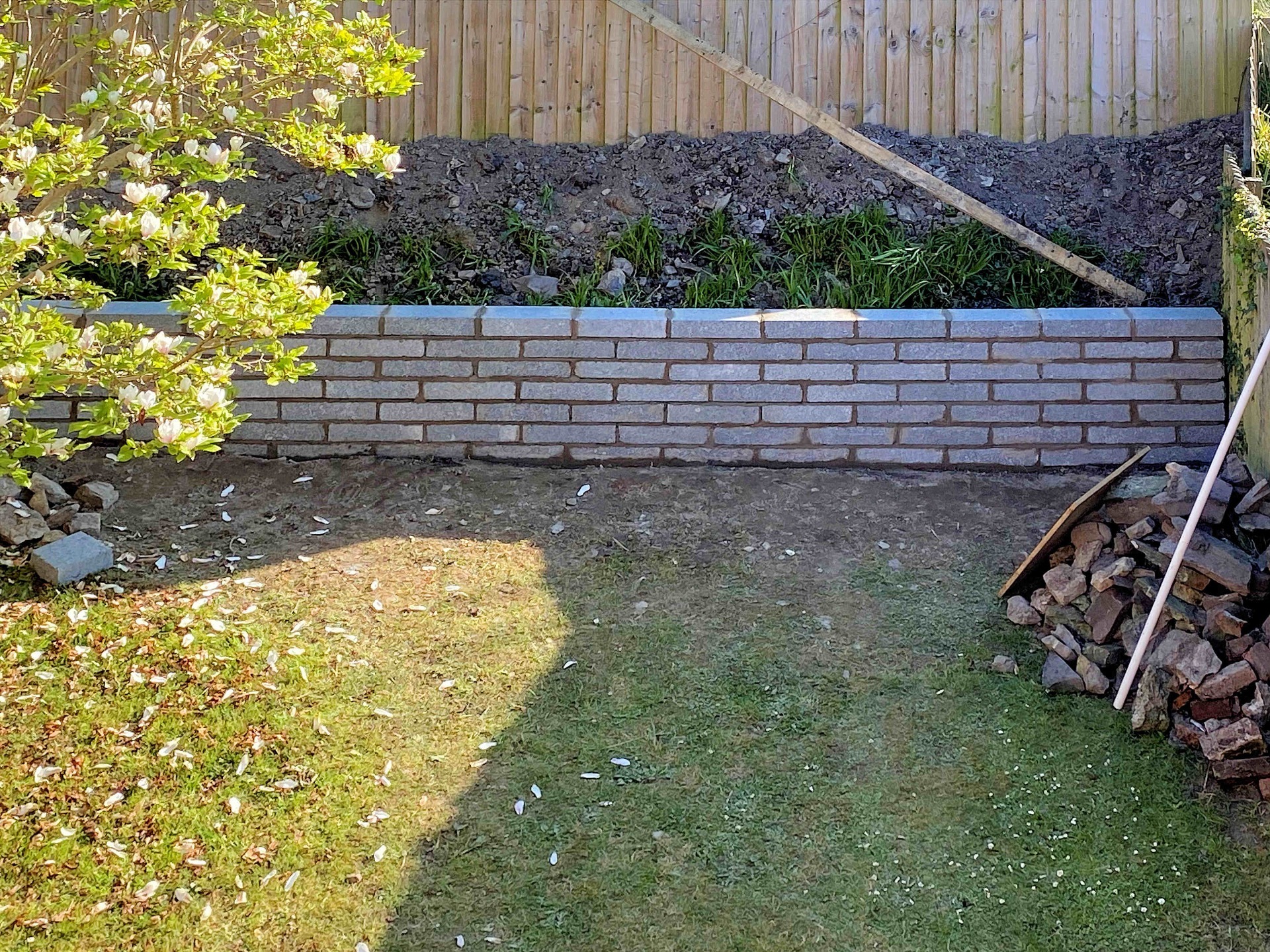 Patio Wall Path. 230mm block work retaining wall to retain soil and form raised flower beds. Barnstaple North Devon
