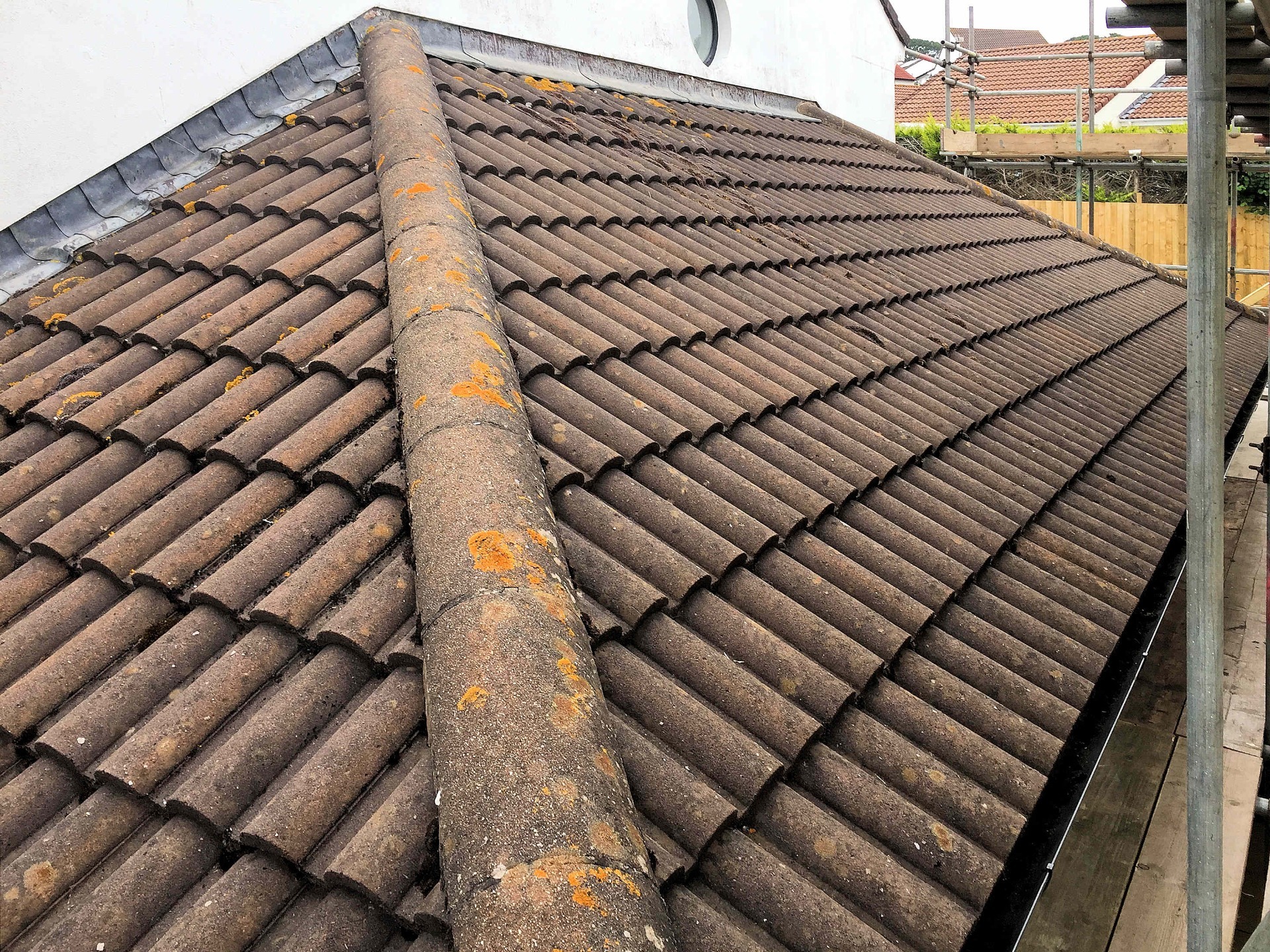 Original garage roof to be removed, all slates set aside for reuse. Barnstaple North Devon extension.